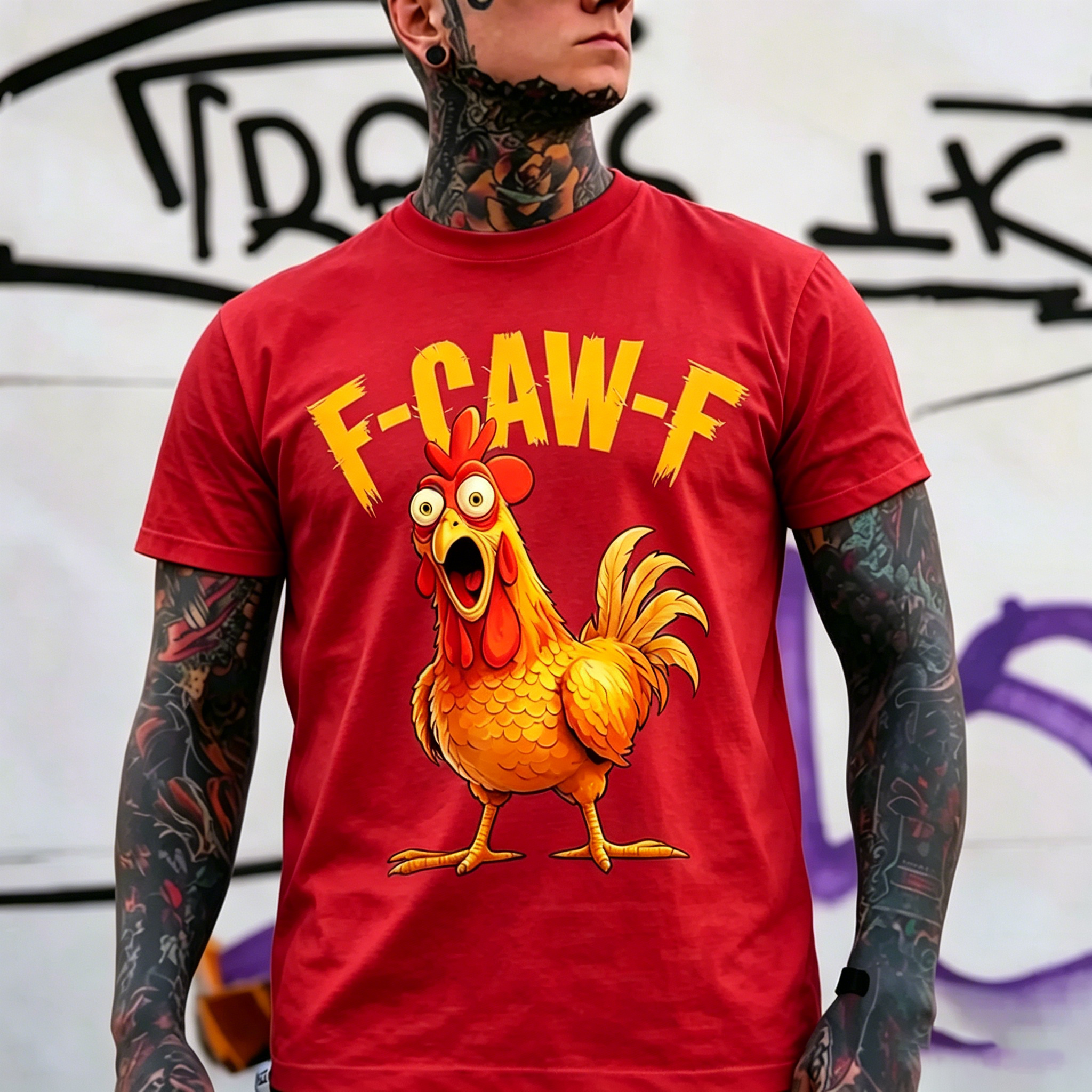 F-CAW-F Screaming Rooster Print Men's T-shirt