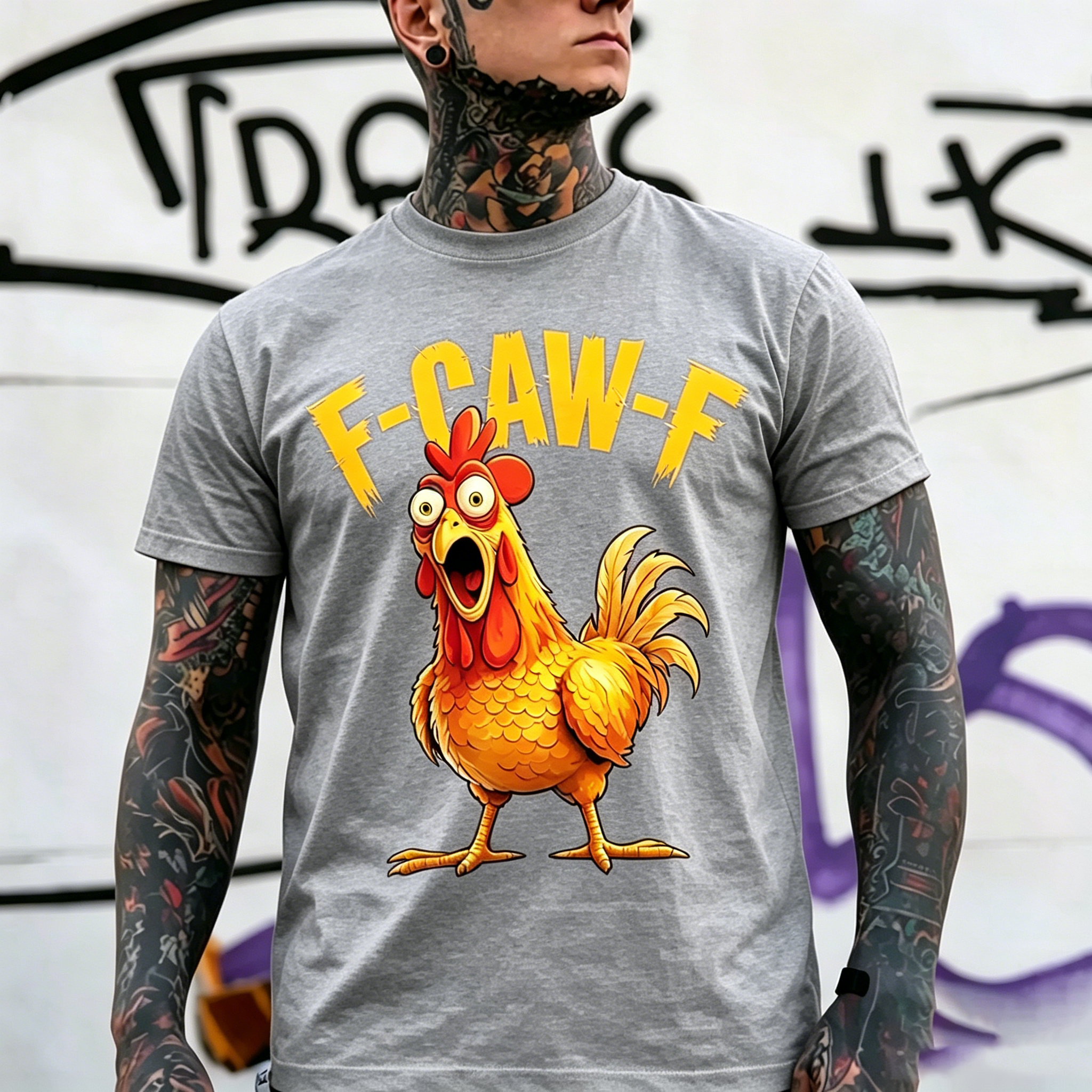 F-CAW-F Screaming Rooster Print Men's T-shirt