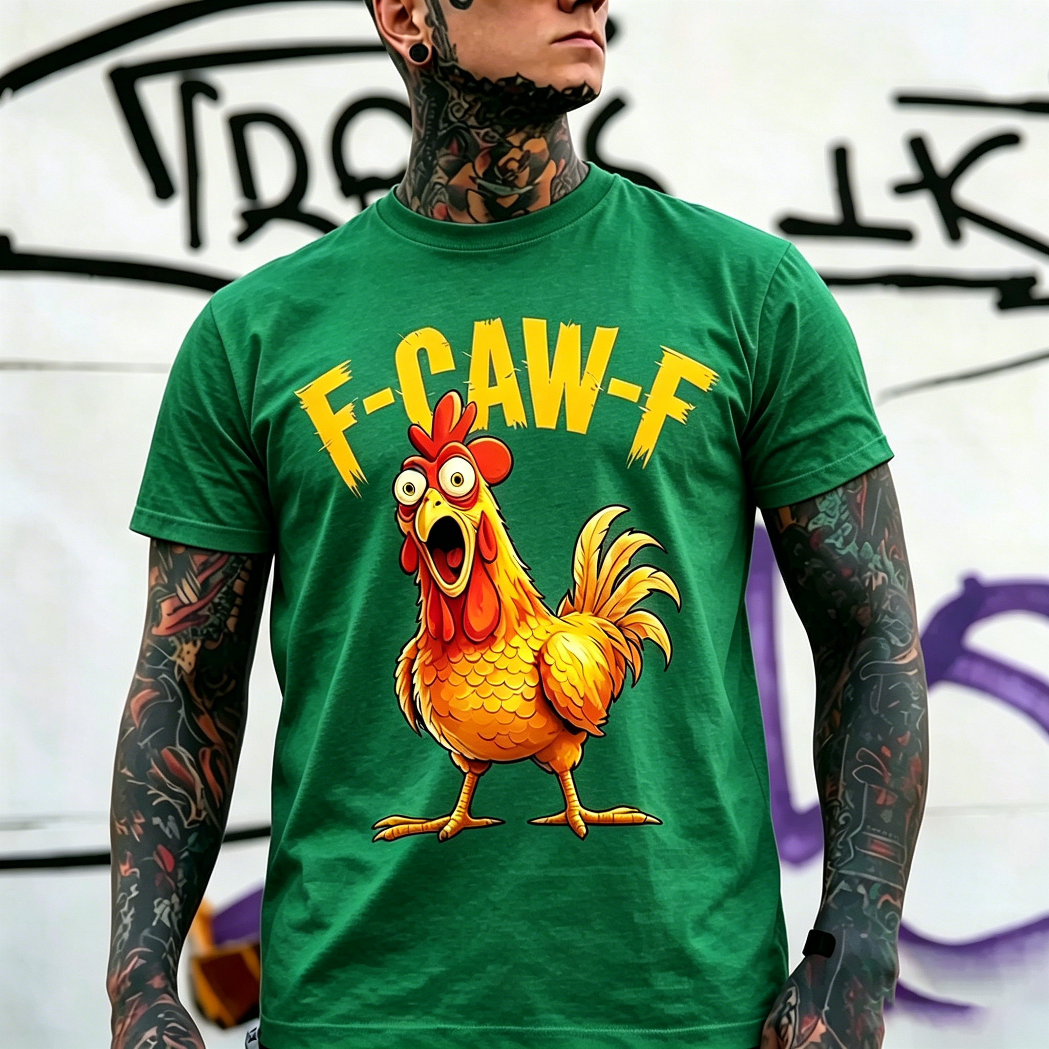 F-CAW-F Screaming Rooster Print Men's T-shirt