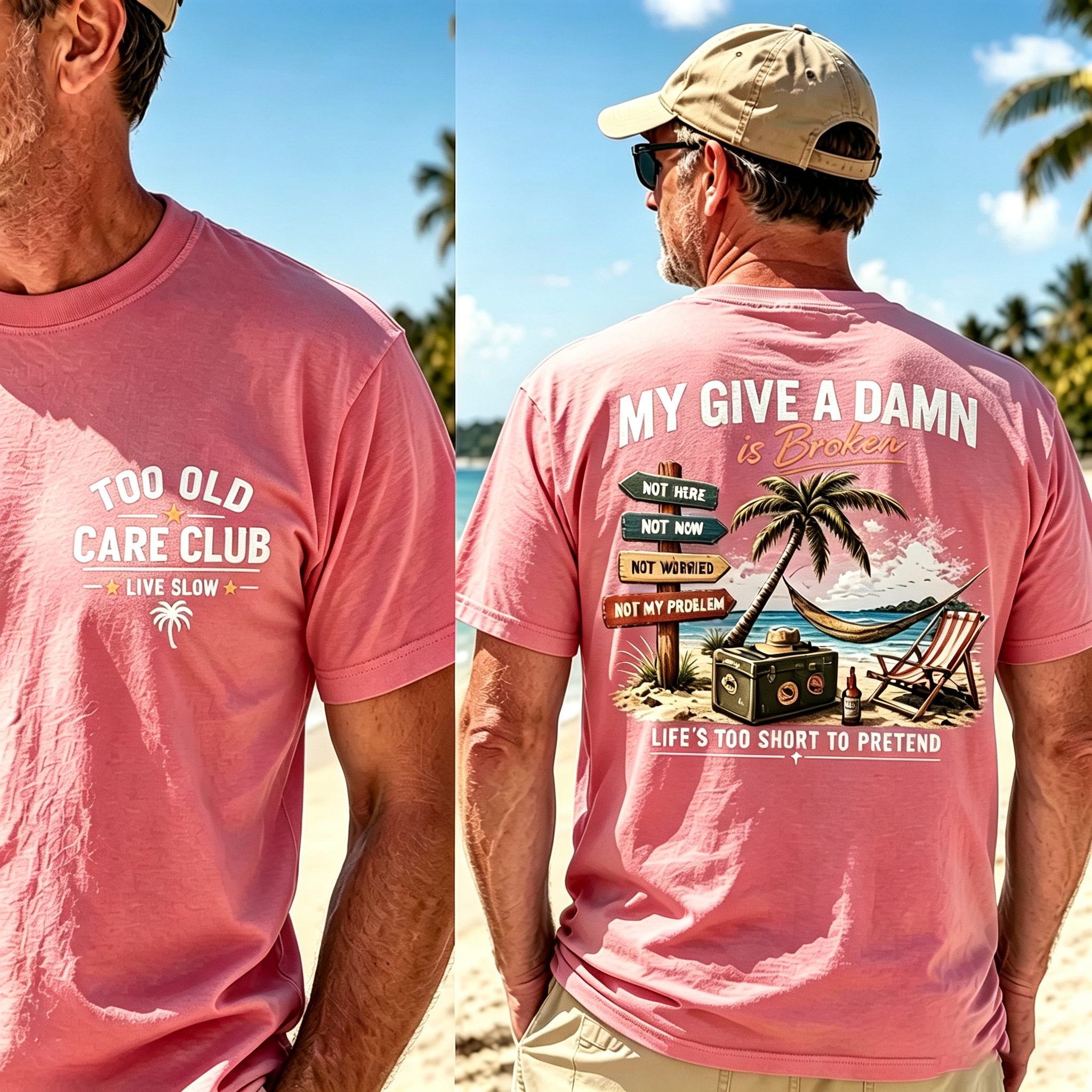 Too Old Care Club My Give A Damn Is Broken – Funny Beach Retirement T-Shirt for Men