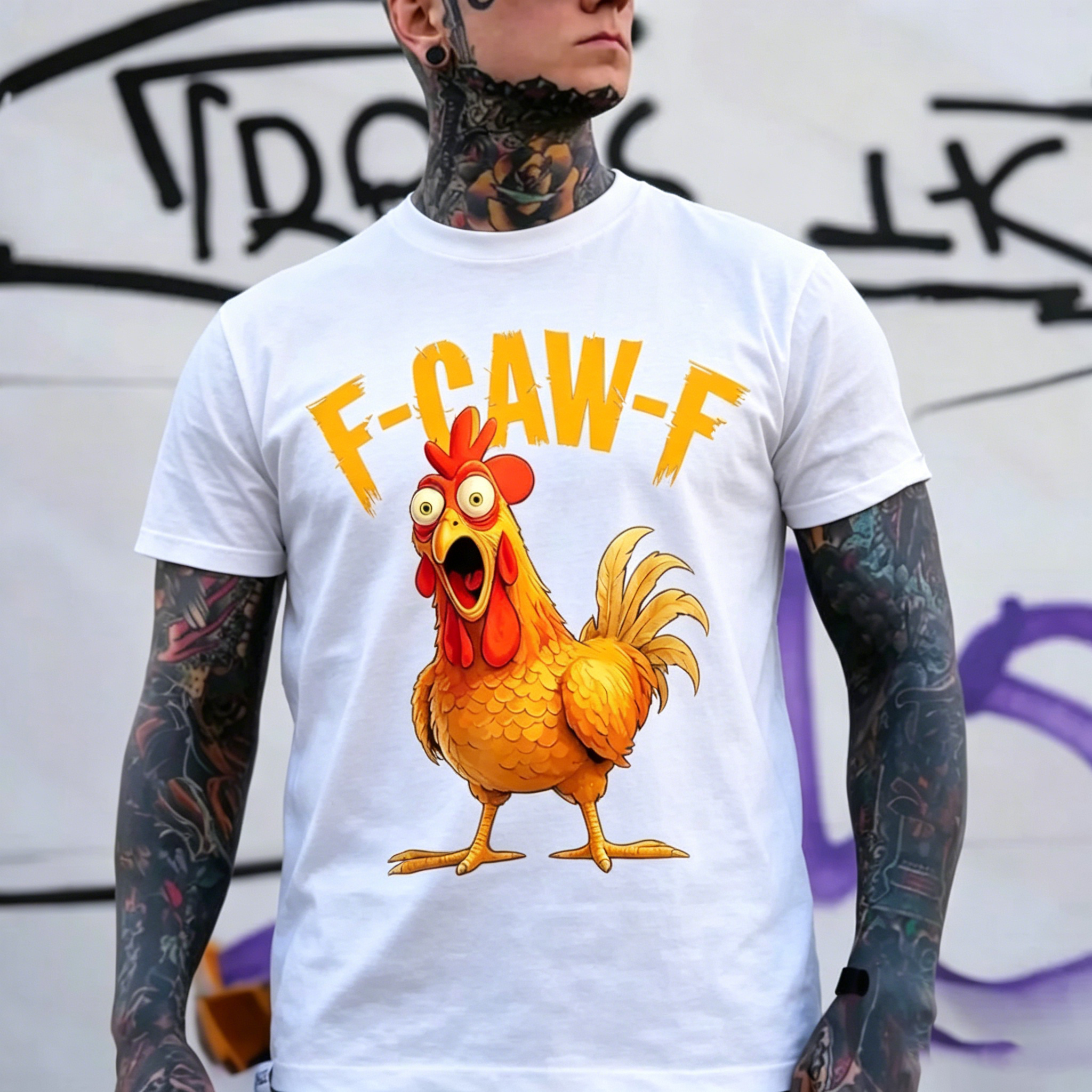 F-CAW-F Screaming Rooster Print Men's T-shirt