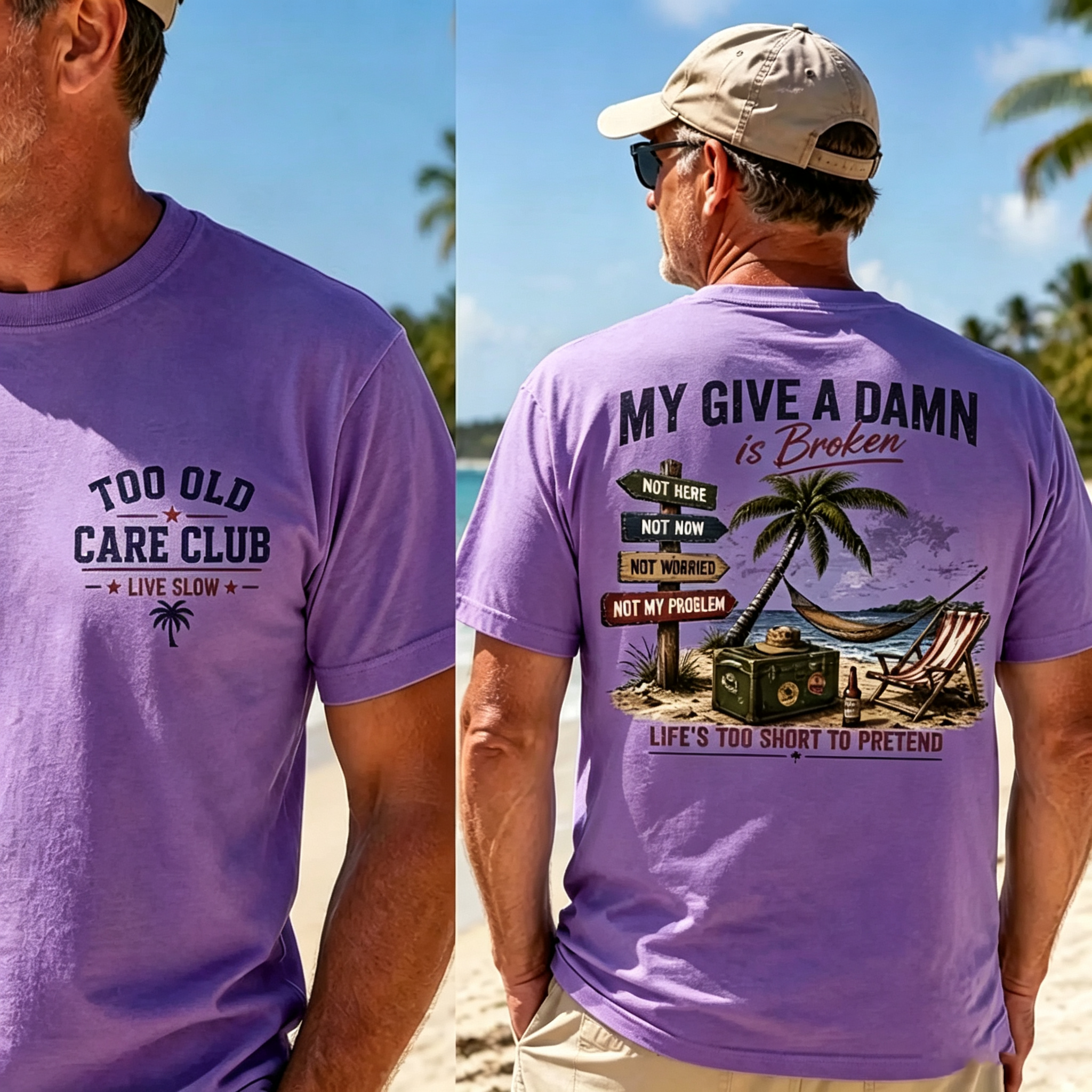 Too Old Care Club My Give A Damn Is Broken – Funny Beach Retirement T-Shirt for Men