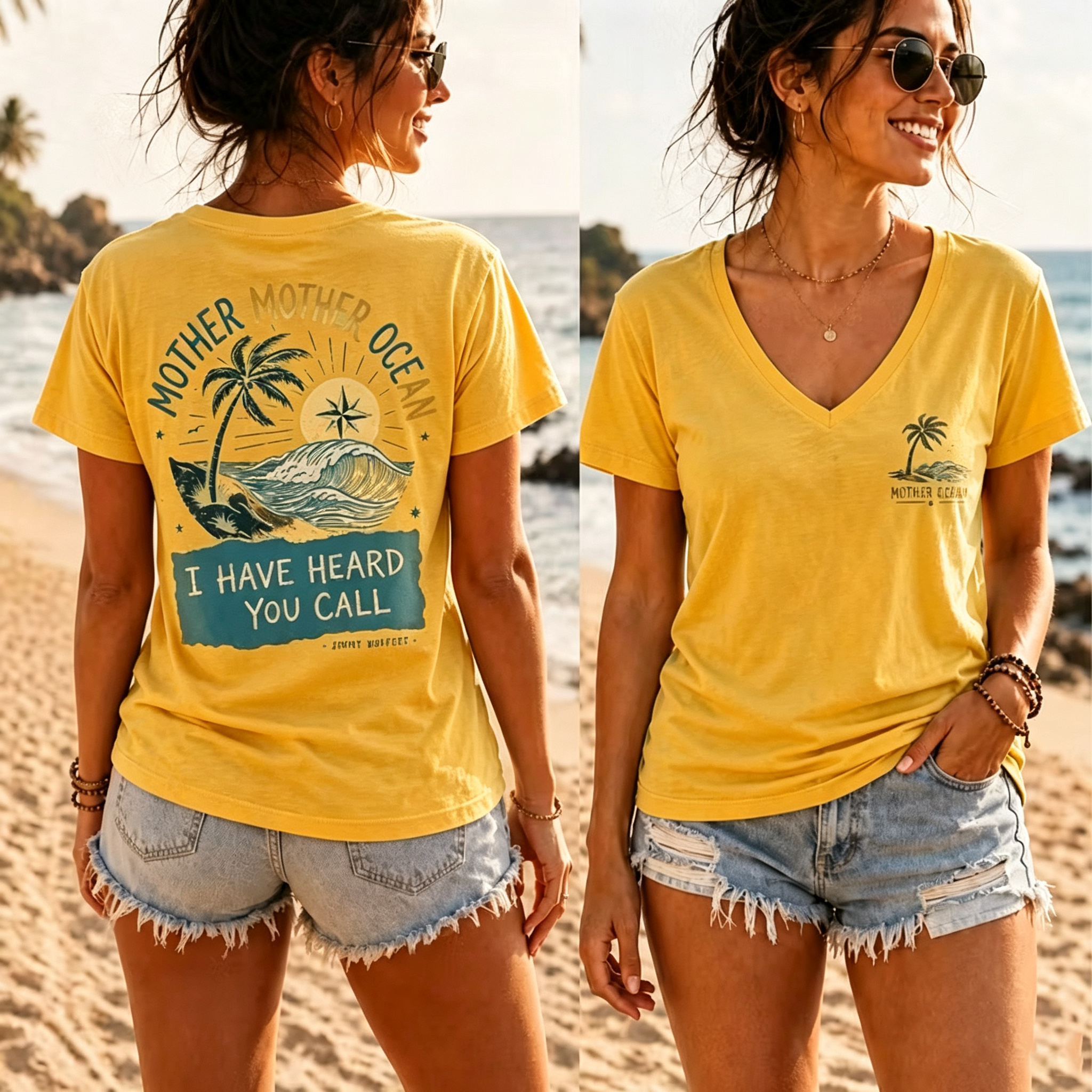 Mother Ocean Vintage Tee V-neck shirt ,Women-Tank