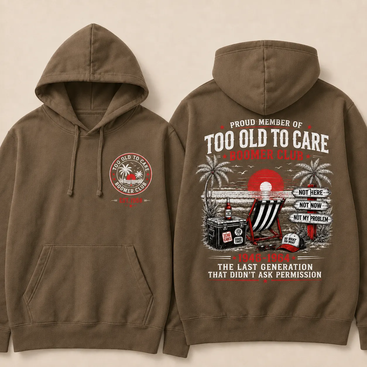 Funny Boomer Hoodie for Men, Too Old To Care Graphic Sweatshirt, Retirement Club Pullover Hoodie, Gift for Dad Grandpa