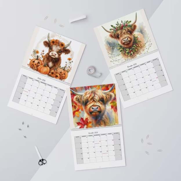 🐮Highland Cow Calendar 2026 – Rustic Farmhouse Wall Art & Monthly Planner📅
