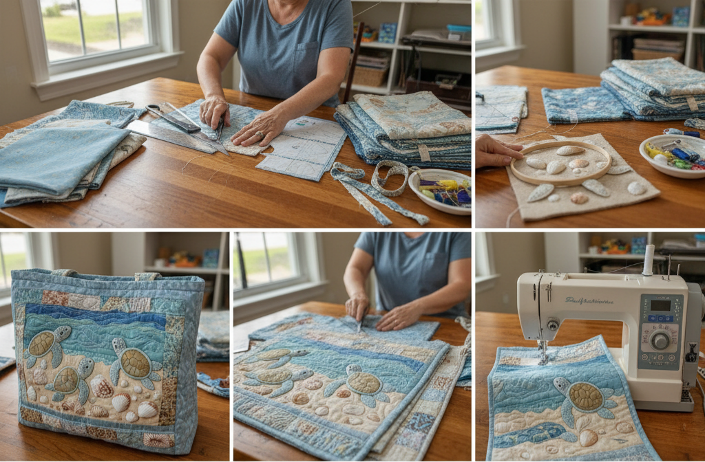 Turtle Quilted Tote Bag