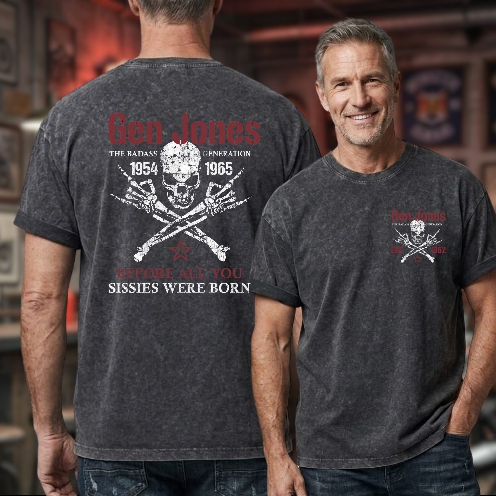 Gen Jones The Badass Generation 1954-1965 Skull Graphic Unisex 100% Heavyweight Cotton Washed T-Shirt