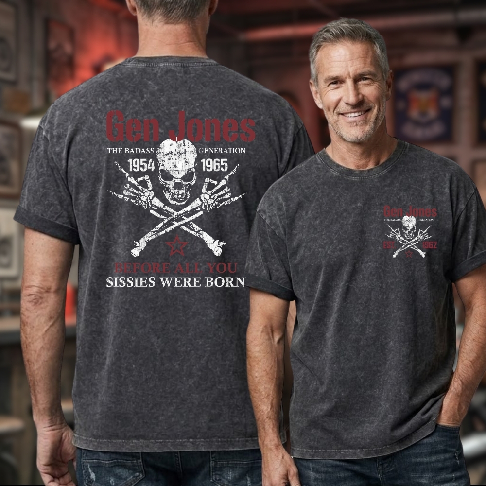 Gen Jones The Badass Generation 1954-1965 Skull Graphic Unisex 100% Heavyweight Cotton Washed T-Shirt