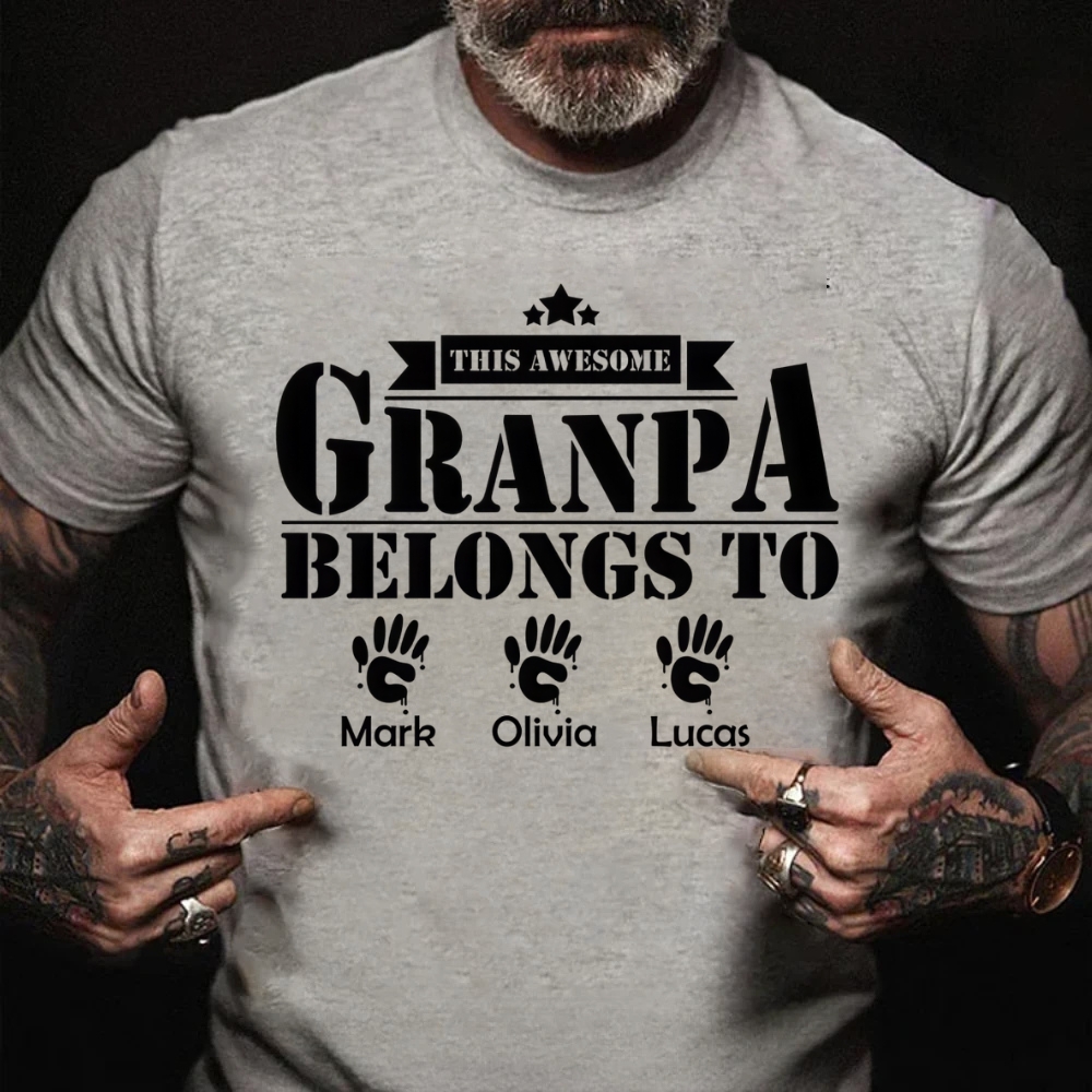 This Awesome Grandpa Belongs To Custom Kids Names T-Shirt