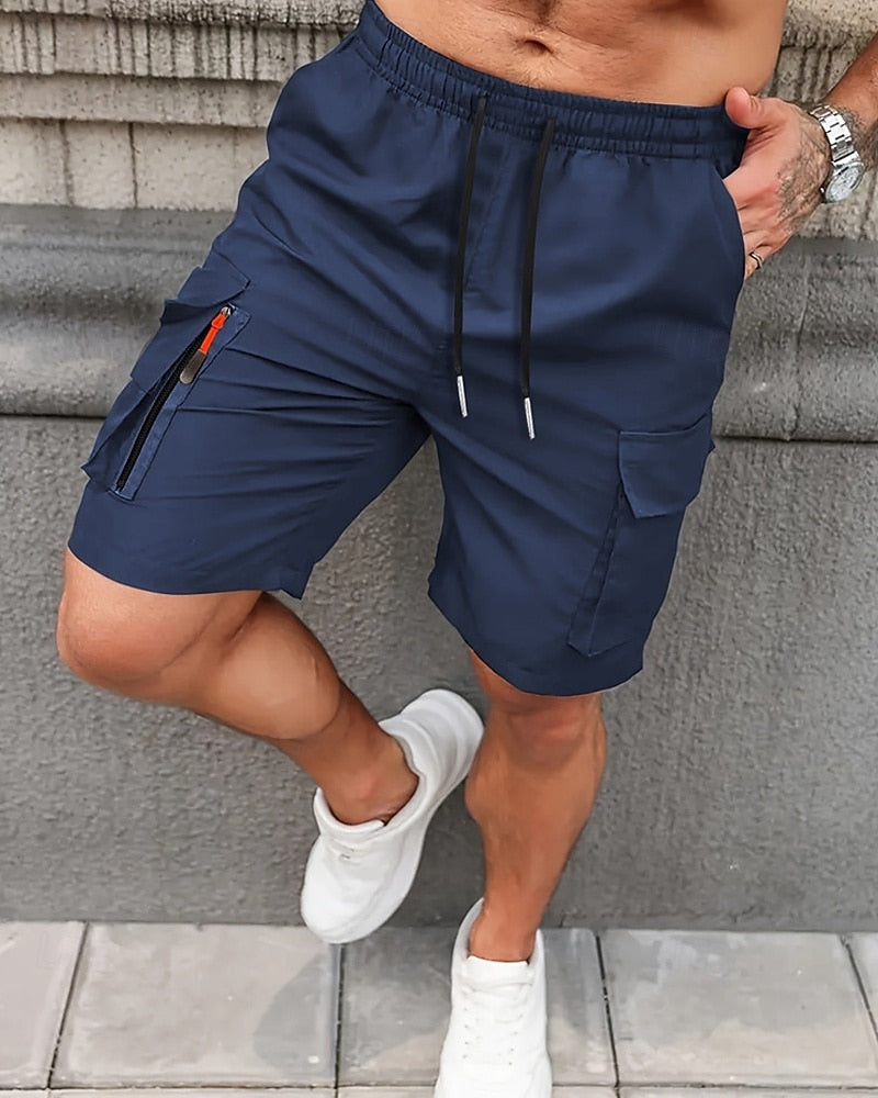 Men's Summer Cargo Shorts | Elastic Waist | Multi-Pocket | Knee Length