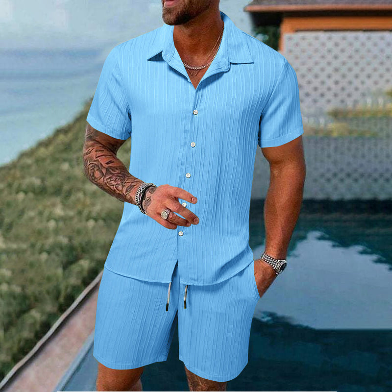 👕👖Men's Casual Set –Sleeve Shirt & Shorts, Loose and Comfortable for the Beach and Leisure