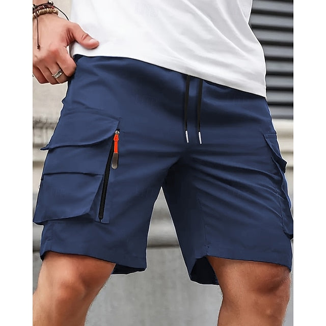 Men's Summer Cargo Shorts | Elastic Waist | Multi-Pocket | Knee Length