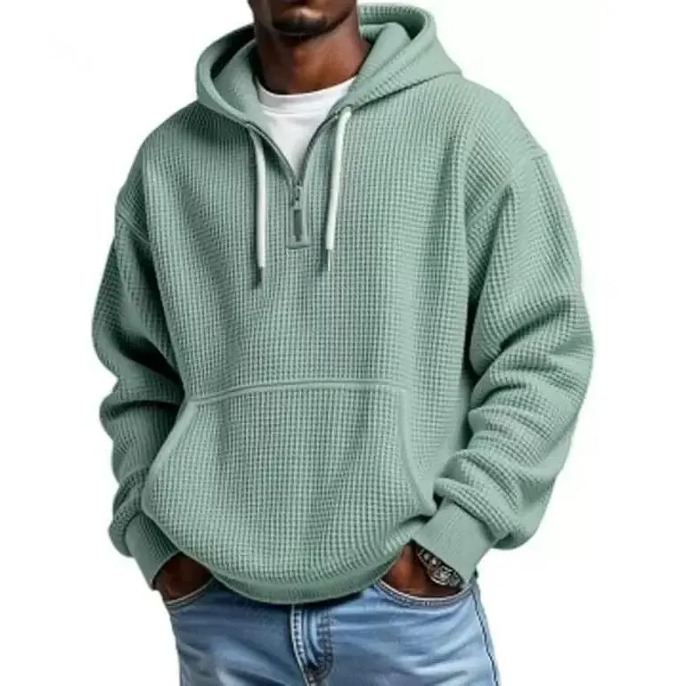 Waffle Knit Half‑Zip Men Hoodie