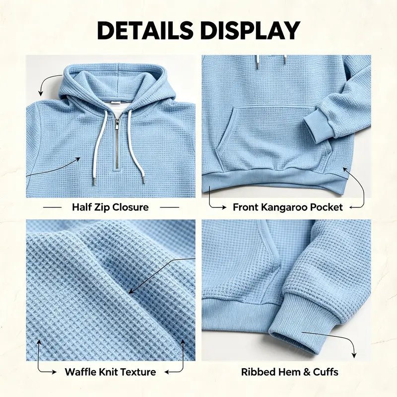 Waffle Knit Half‑Zip Men Hoodie