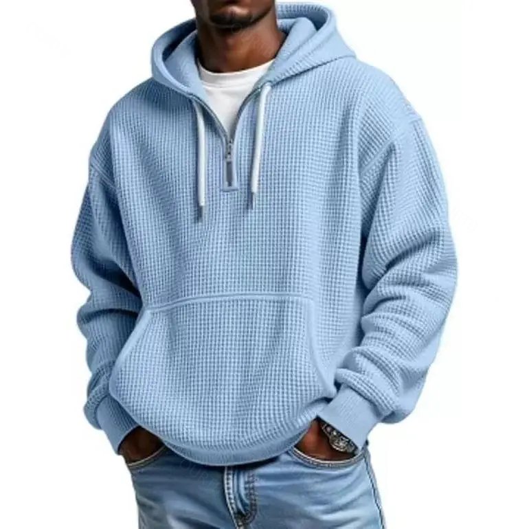 Waffle Knit Half‑Zip Men Hoodie