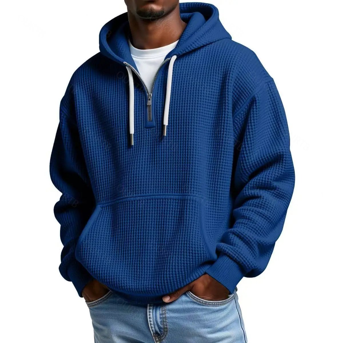Waffle Knit Half‑Zip Men Hoodie