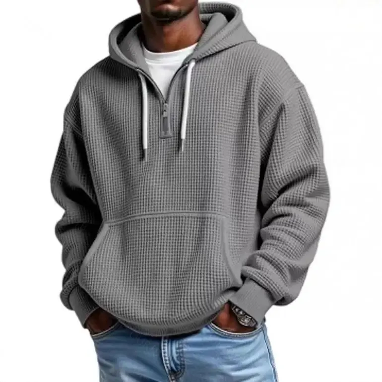 Waffle Knit Half‑Zip Men Hoodie