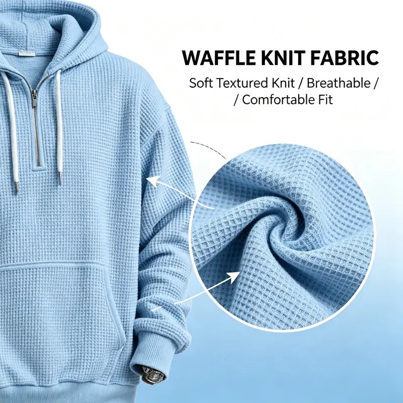 Waffle Knit Half‑Zip Men Hoodie