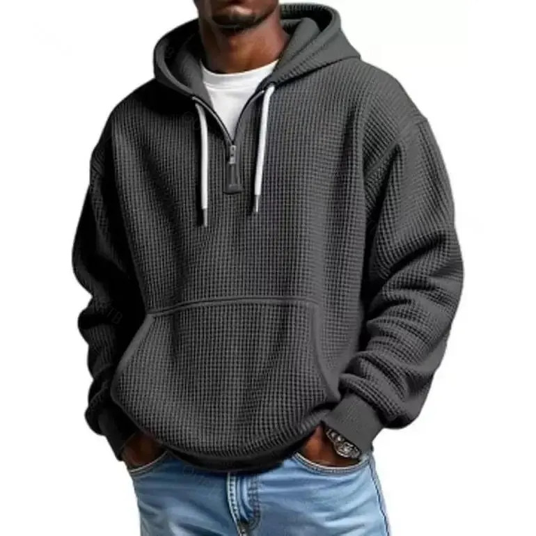 Waffle Knit Half‑Zip Men Hoodie