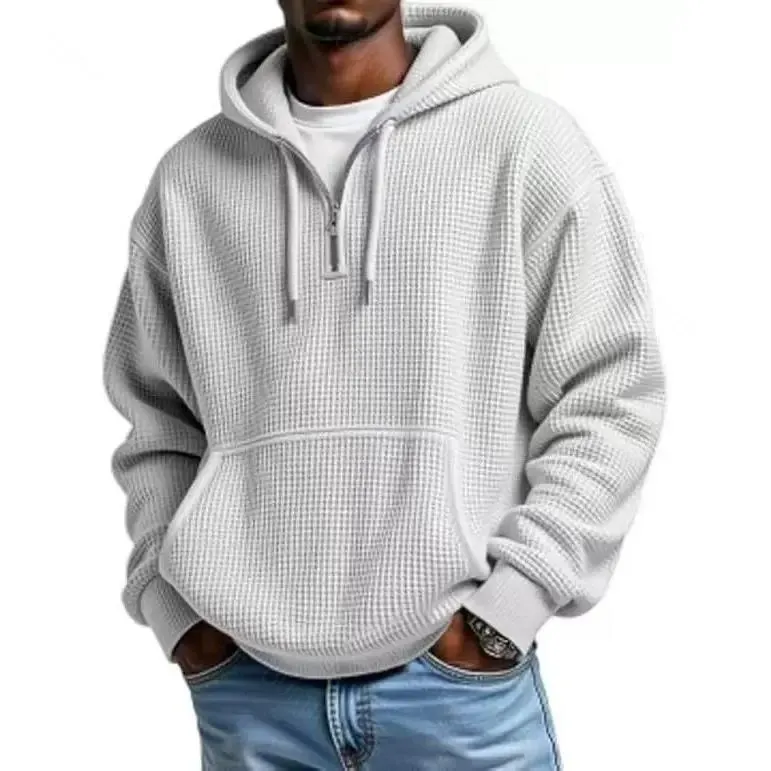 Waffle Knit Half‑Zip Men Hoodie