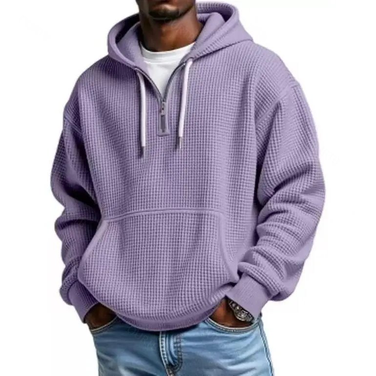 Waffle Knit Half‑Zip Men Hoodie