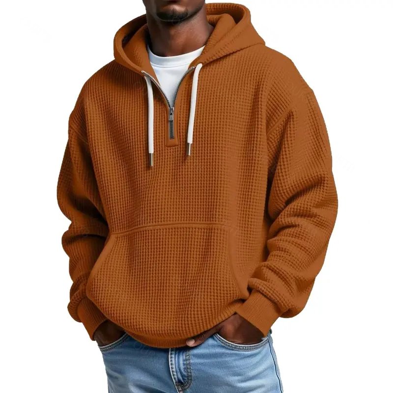 Waffle Knit Half‑Zip Men Hoodie