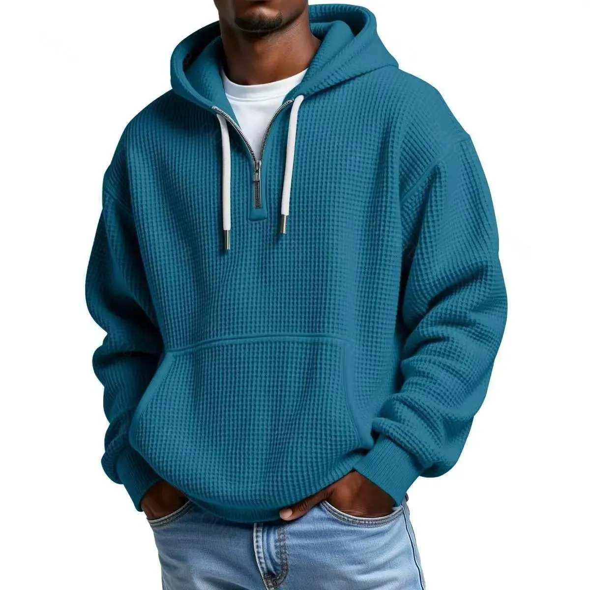 Waffle Knit Half‑Zip Men Hoodie