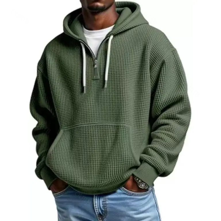 Waffle Knit Half‑Zip Men Hoodie