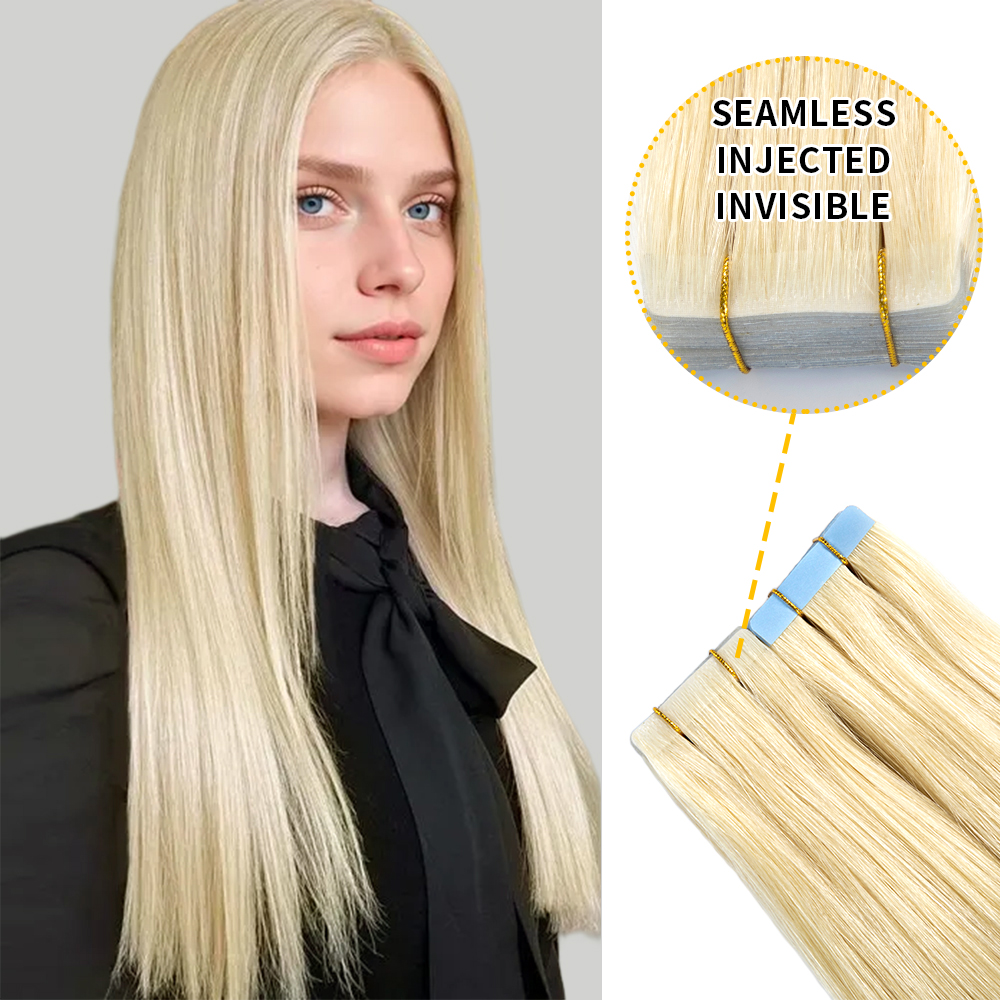 YILITE Seamless Injected Hand-Tied Invisible Tape In Hair Extension 20Pcs  Virgin Human Hair (#613)-yilitehair