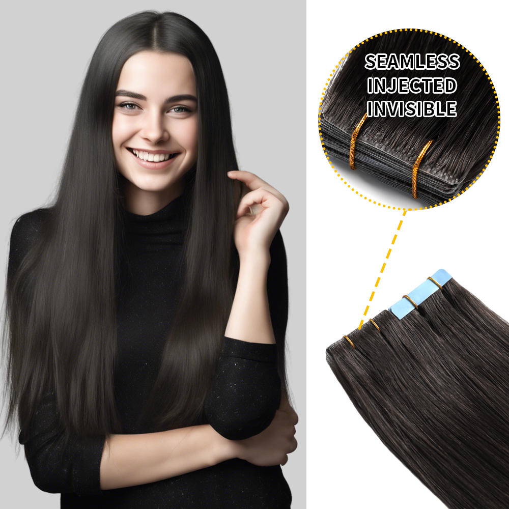 YILITE Seamless Injected Hand-Tied Invisible Tape In Hair Extension 20Pcs  Virgin Human Hair (#2 Darkest Brown)-yilitehair