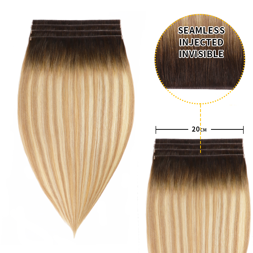 YILITE (#T2/P18/60) Darkest Brown with Ash Blonde Balayage Tape Weft Hair Extensions 20CM 4Pcs
