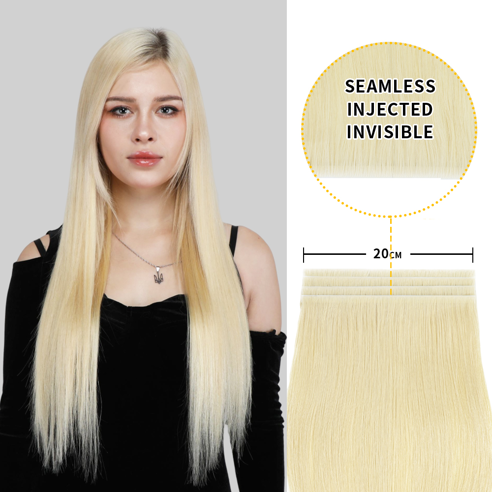 Invisible Tape In Weft (#60) Platinum Blonde – yilitehair display picture 2