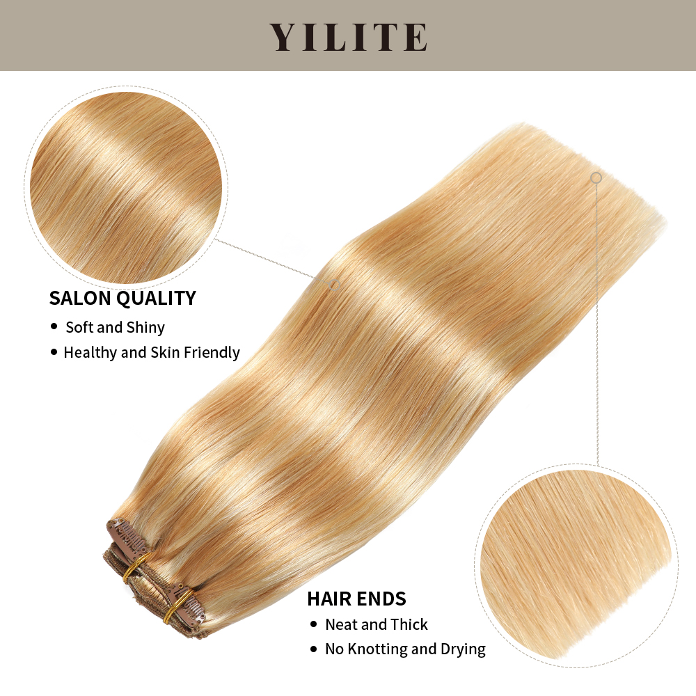 YILITE Clip In Hair Extensions Human Hair 8Pcs 18 Clips  display picture 3