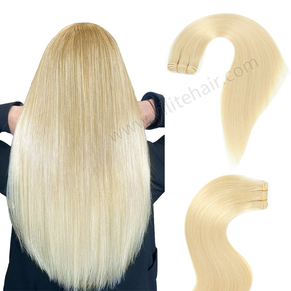 Blonde Weft Hair Extensions Sew orders in Real Hair 14 Inch #60 Platinum Blonde Brazil