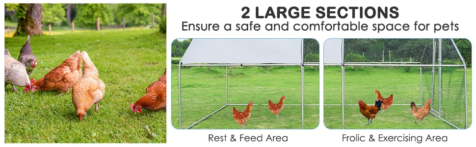 Large Metal Chicken Coop Walk-in Poultry Cage Hen Run House Shade Cage for Outdoor Backyard Farm