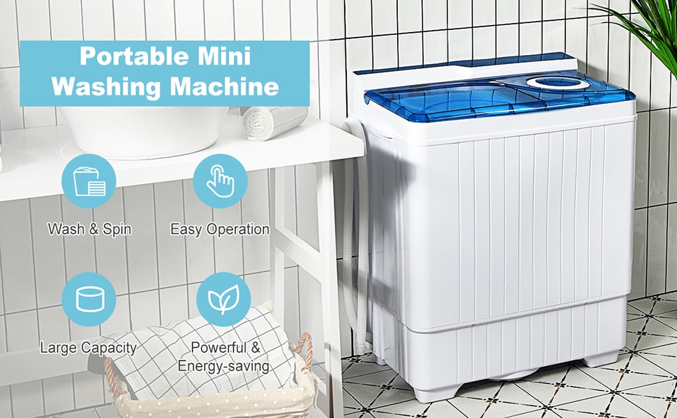 26lbs Portable Semi-automatic Twin Tub Washing Machine with Built-in Drain Pump