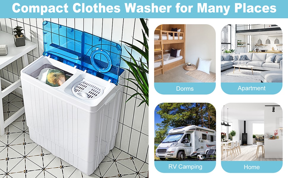 26lbs Portable Semi-automatic Twin Tub Washing Machine with Built-in Drain Pump