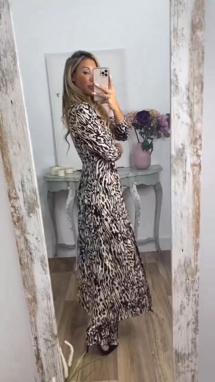 Zebra Print Casual 2 Pieces Suit With Long Top Matching Trouser-Buy 2 Free Shipping