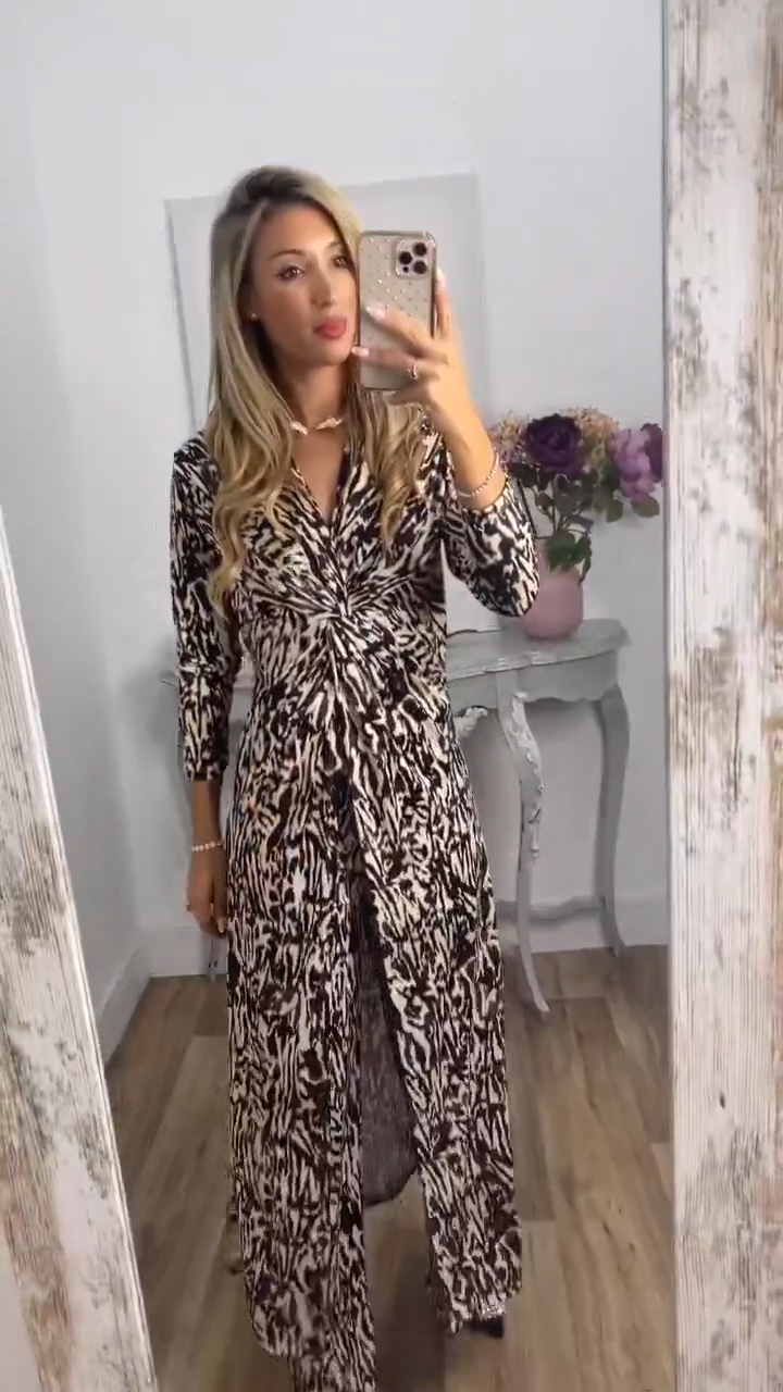 Zebra Print Casual 2 Pieces Suit With Long Top Matching Trouser-Buy 2 Free Shipping