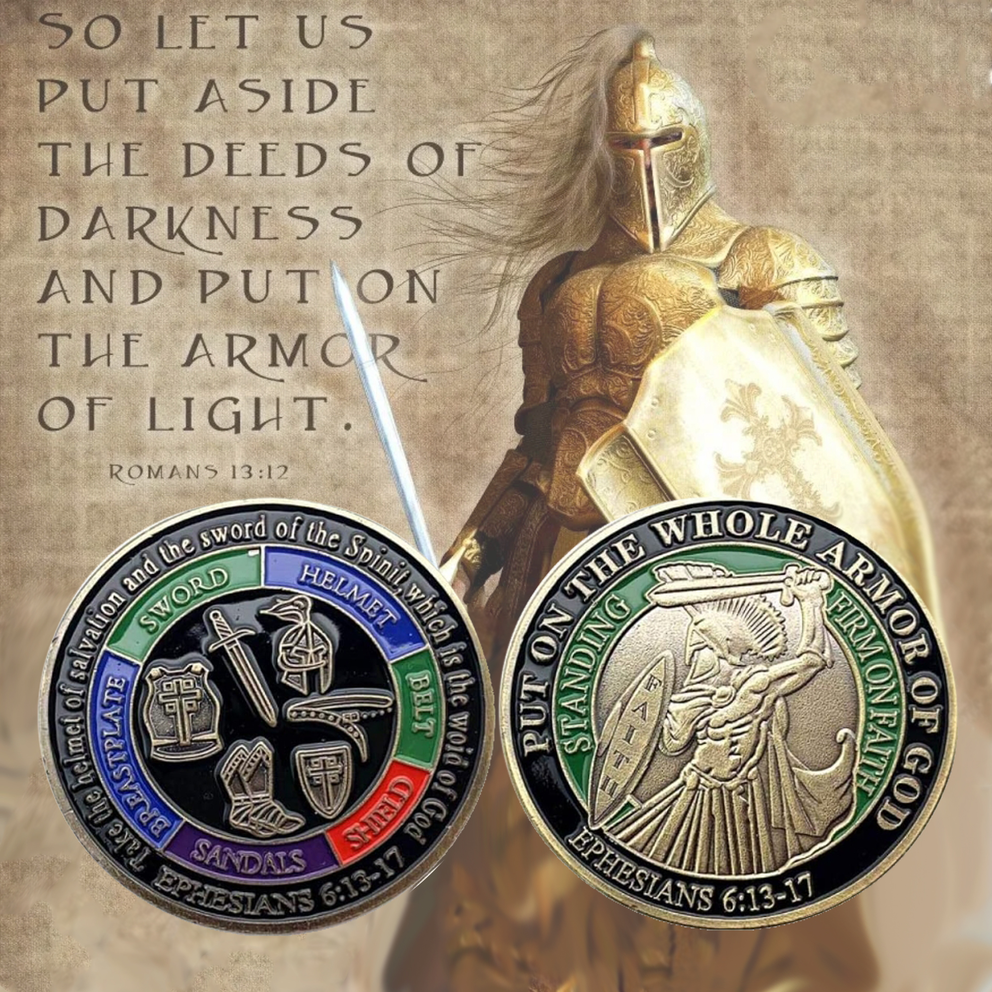 Inspirational Scripture Defend The Faith Armor of God Coin