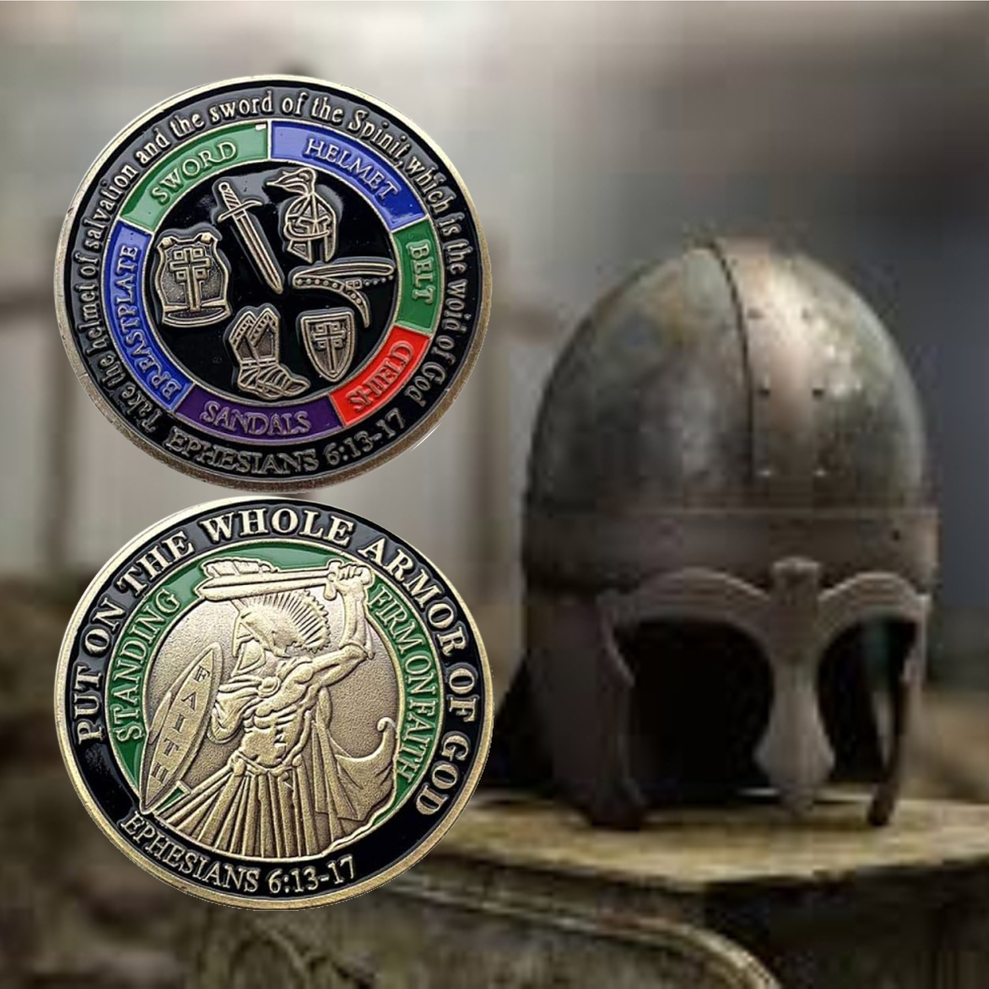 Inspirational Scripture Defend The Faith Armor of God Coin