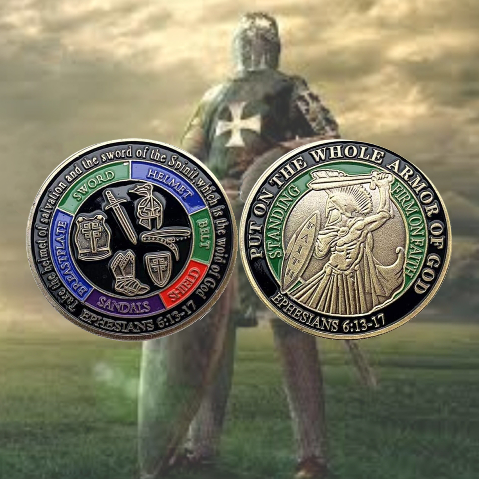 Inspirational Scripture Defend The Faith Armor of God Coin