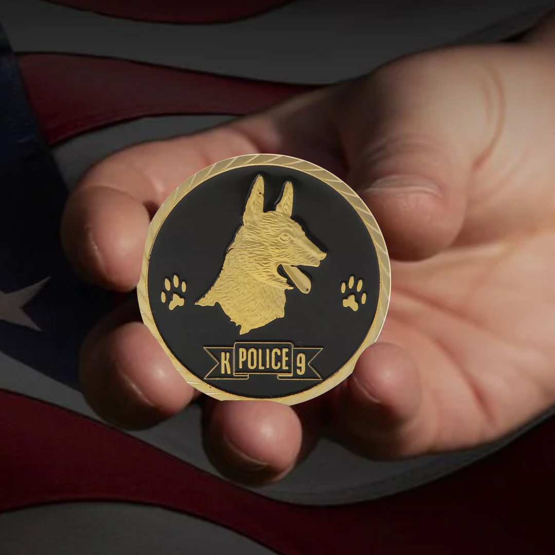 POLICE OFFICER K-9 IN DOGS WE TRUST WITH PAWS WE BUST CHALLENGE COIN