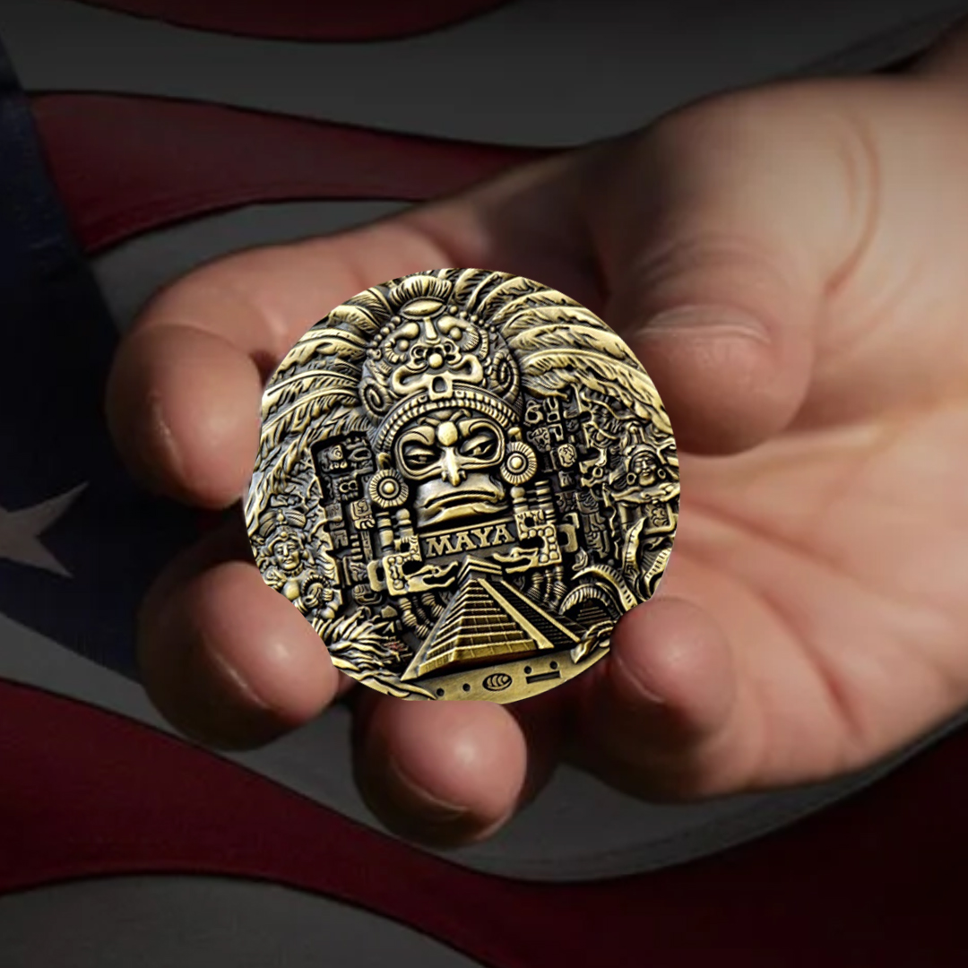 Aztec Maya Solar Sun Calendar Challenge Coin
