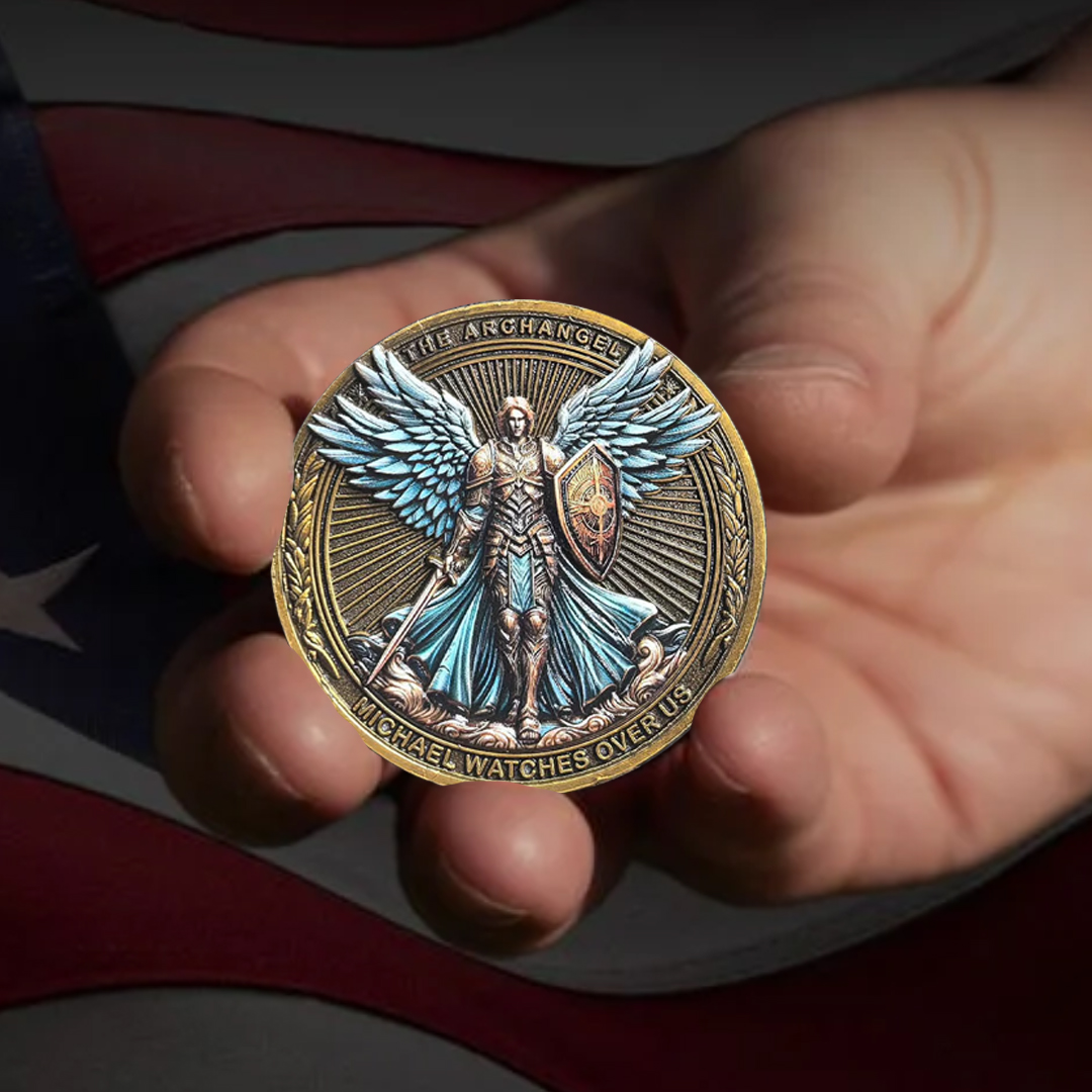 The Archangel Michael Watches Over Us Challenge Coin