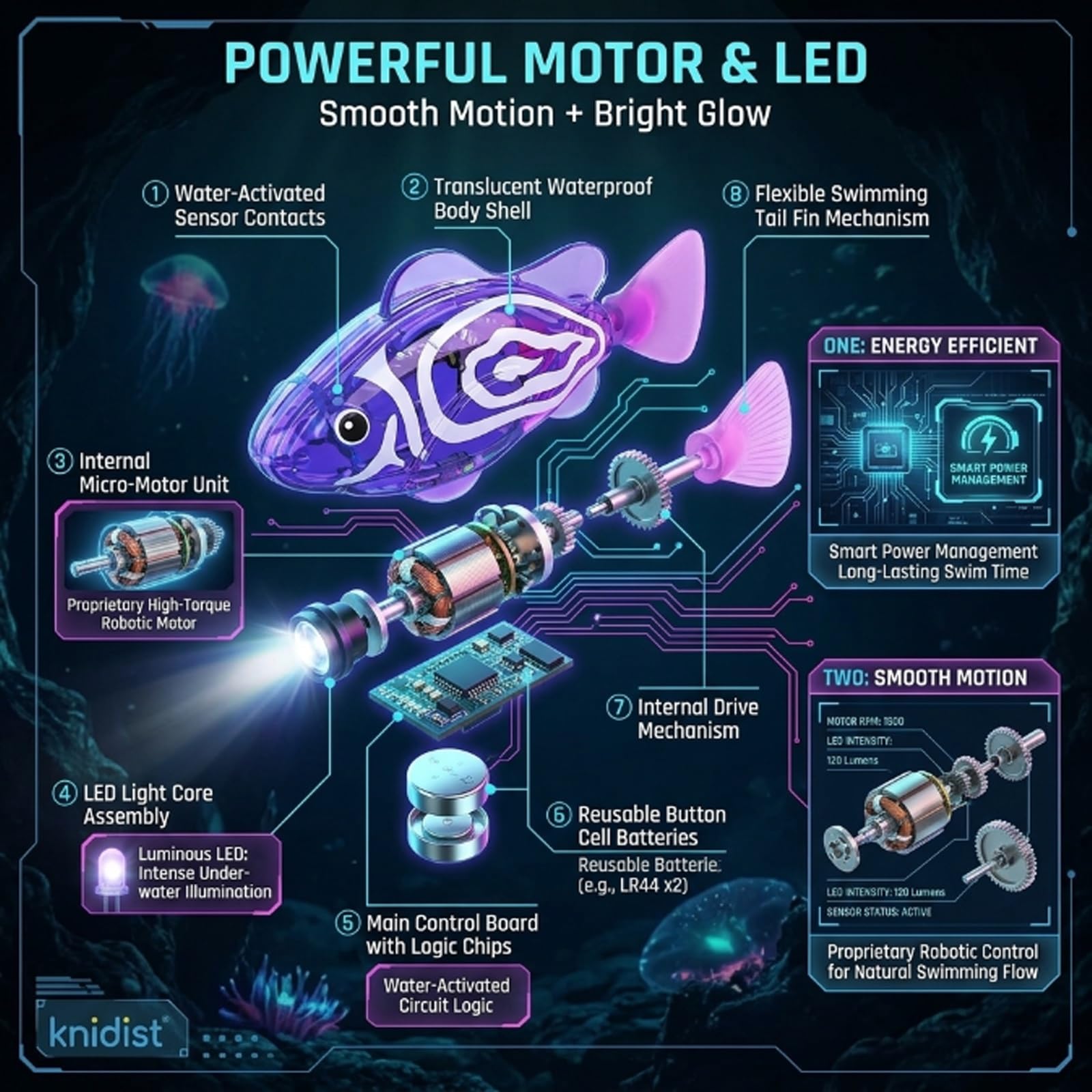Swimming Robot Fish – LED Light Up Interactive Toy for Water