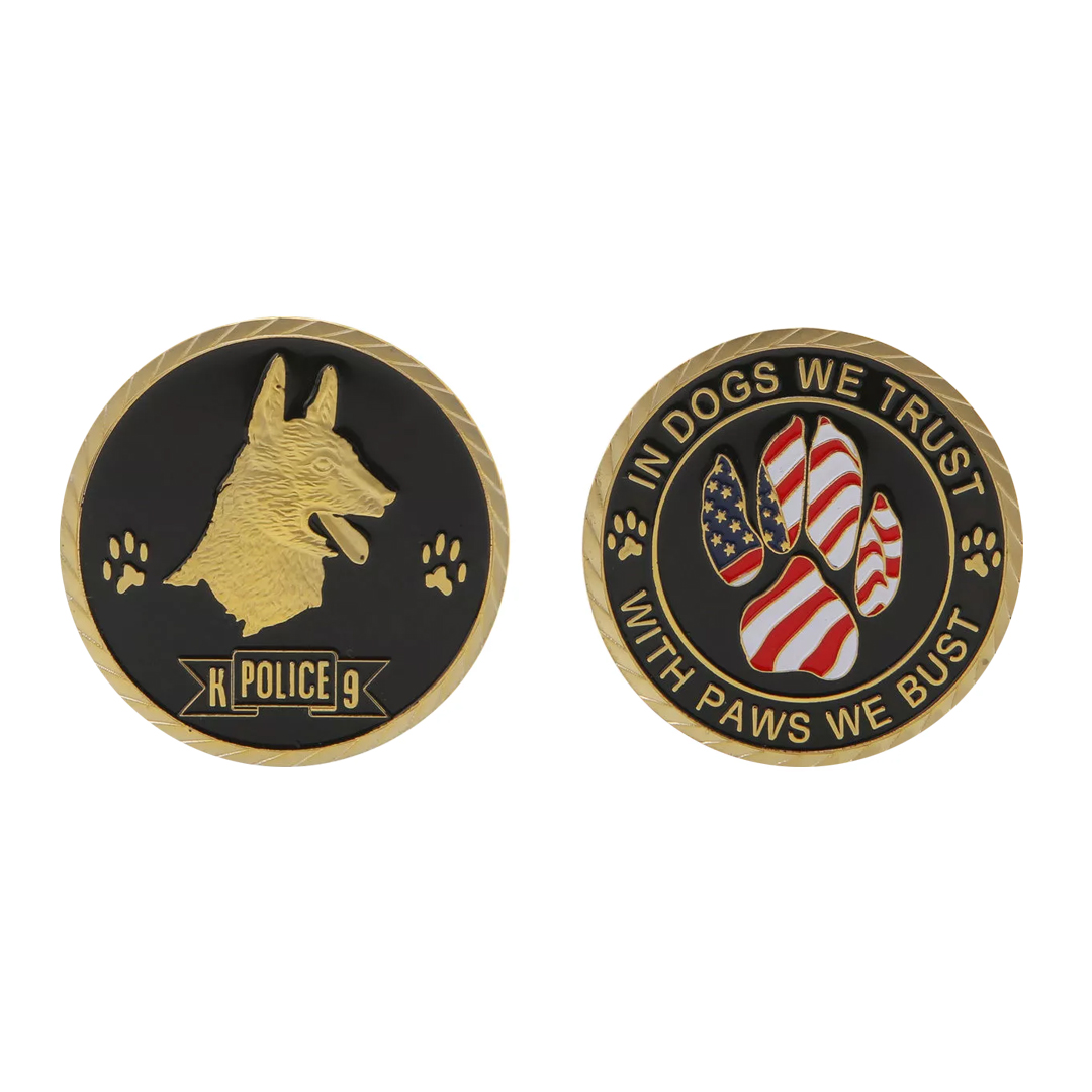 POLICE OFFICER K-9 IN DOGS WE TRUST WITH PAWS WE BUST CHALLENGE COIN