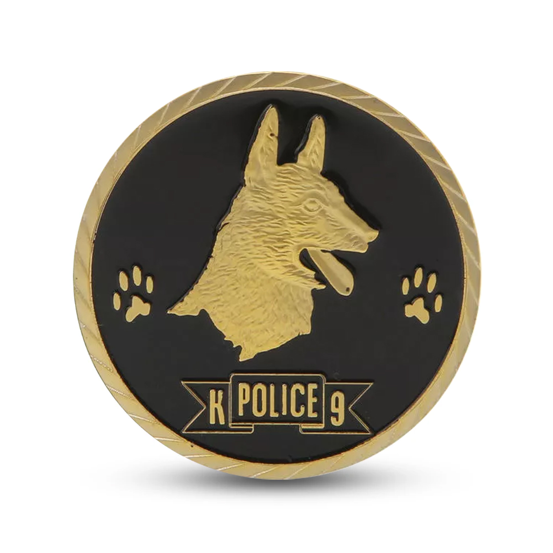 POLICE OFFICER K-9 IN DOGS WE TRUST WITH PAWS WE BUST CHALLENGE COIN
