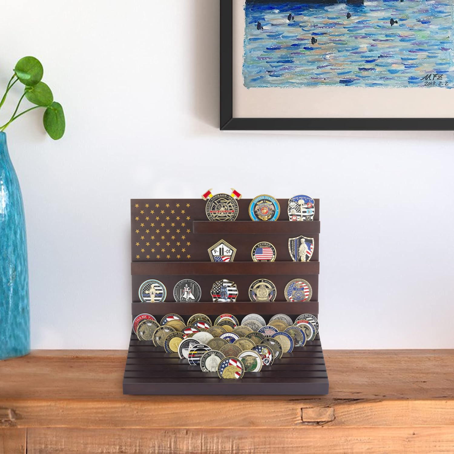  80 Coins Wooden Display