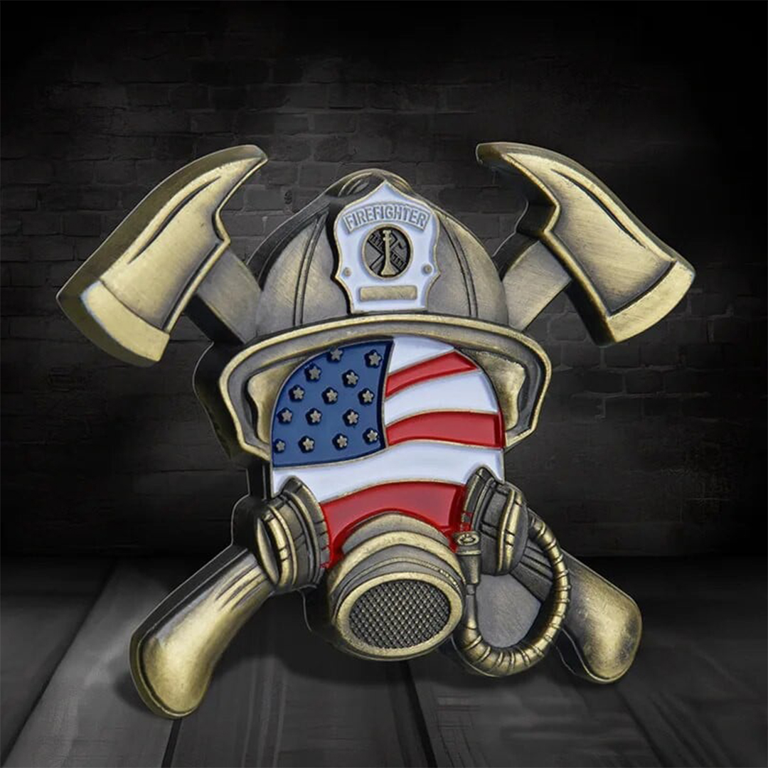 Firefighter Maltese Cross Fireman's Prayer Fire Respirator Shaped Challenge Coin